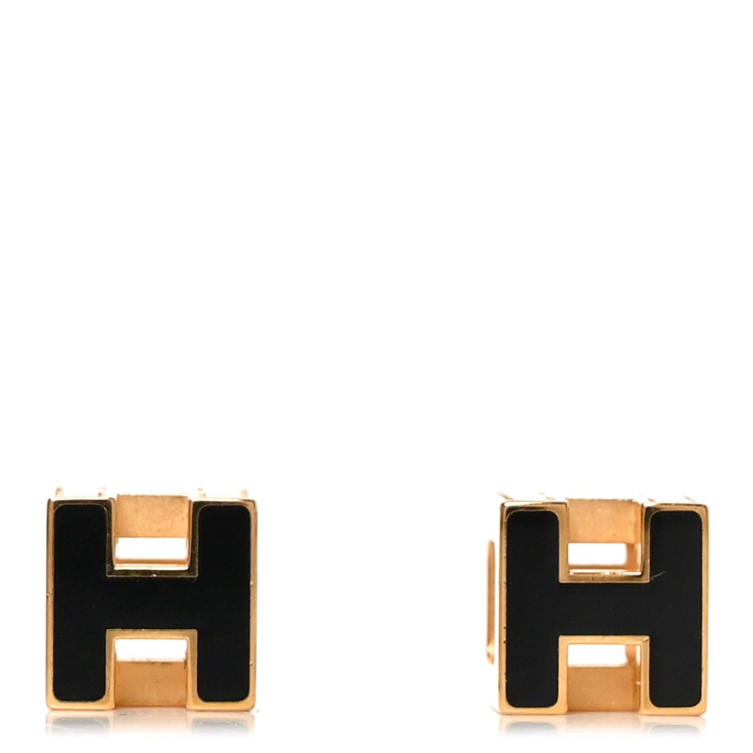 Hermes Gold Lacquered Cage d'H Earrings Black 1 of 5
