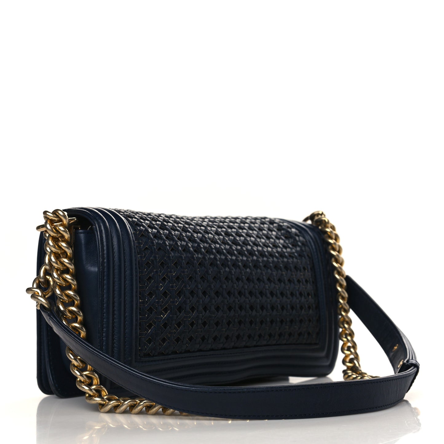 Braided Sheepskin Medium Boy Flap Navy