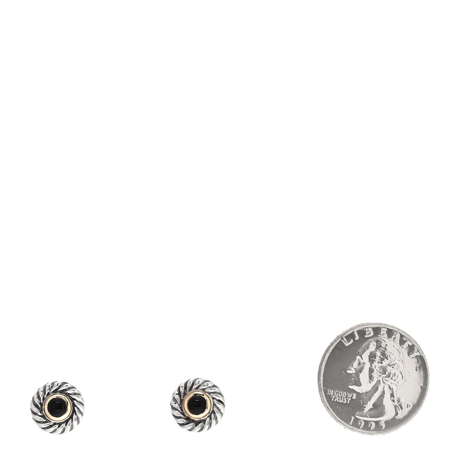 David Yurman Sterling Silver 14K Yellow Gold Black Onyx Cookie Earrings 2 of 4