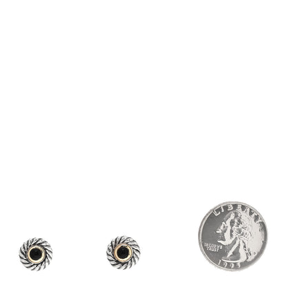 David Yurman Sterling Silver 14K Yellow Gold Black Onyx Cookie Earrings 2 of 4