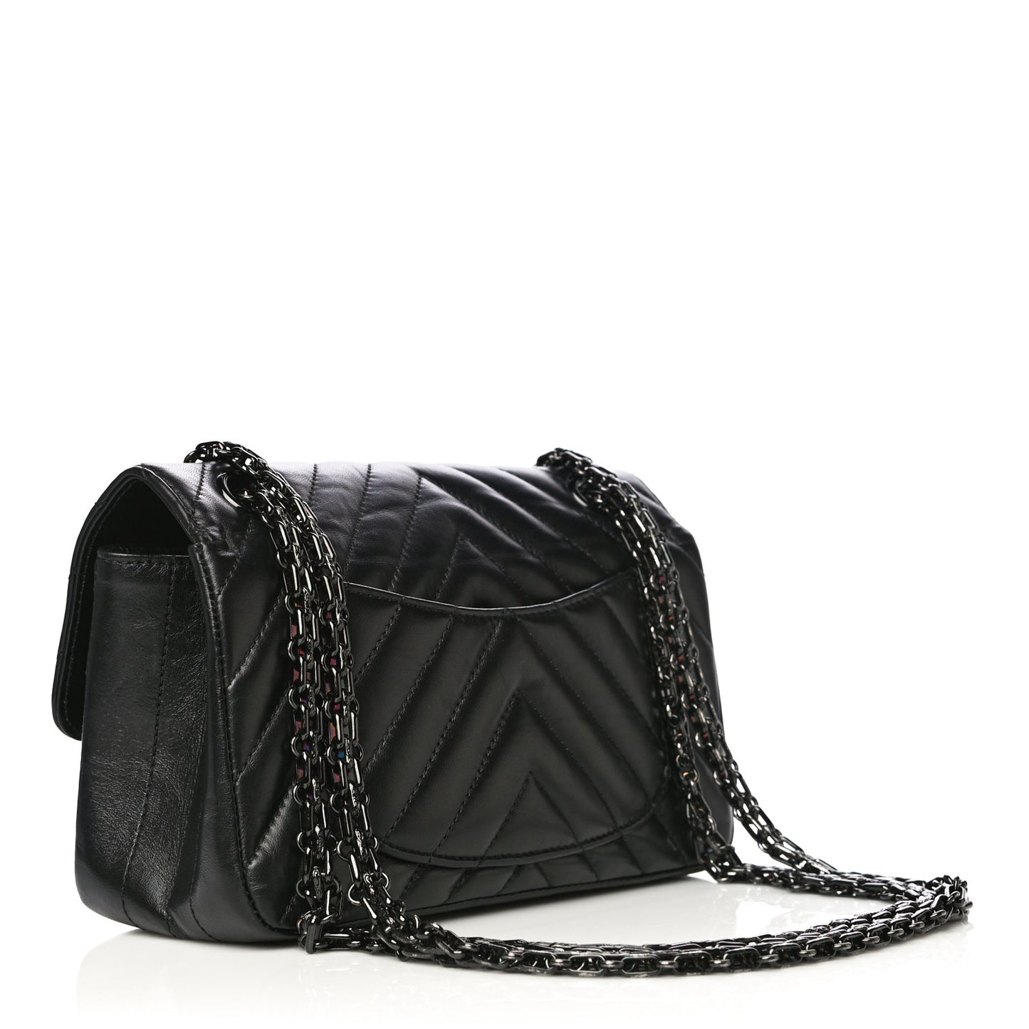 Aged Calfskin Chevron Quilted 2.55 Reissue Mini Flap So Black