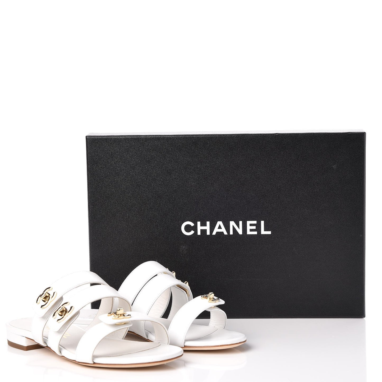 Calfskin Turn Lock Mule Sandals 35 White
