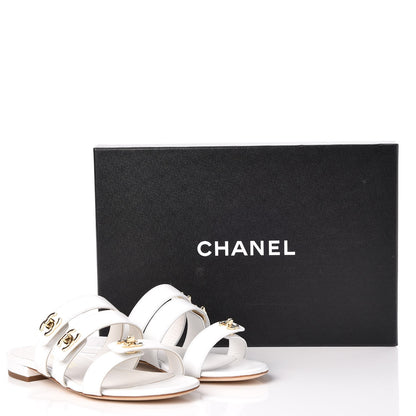 Chanel Calfskin Turn Lock Mule Sandals 35 White 9 of 9