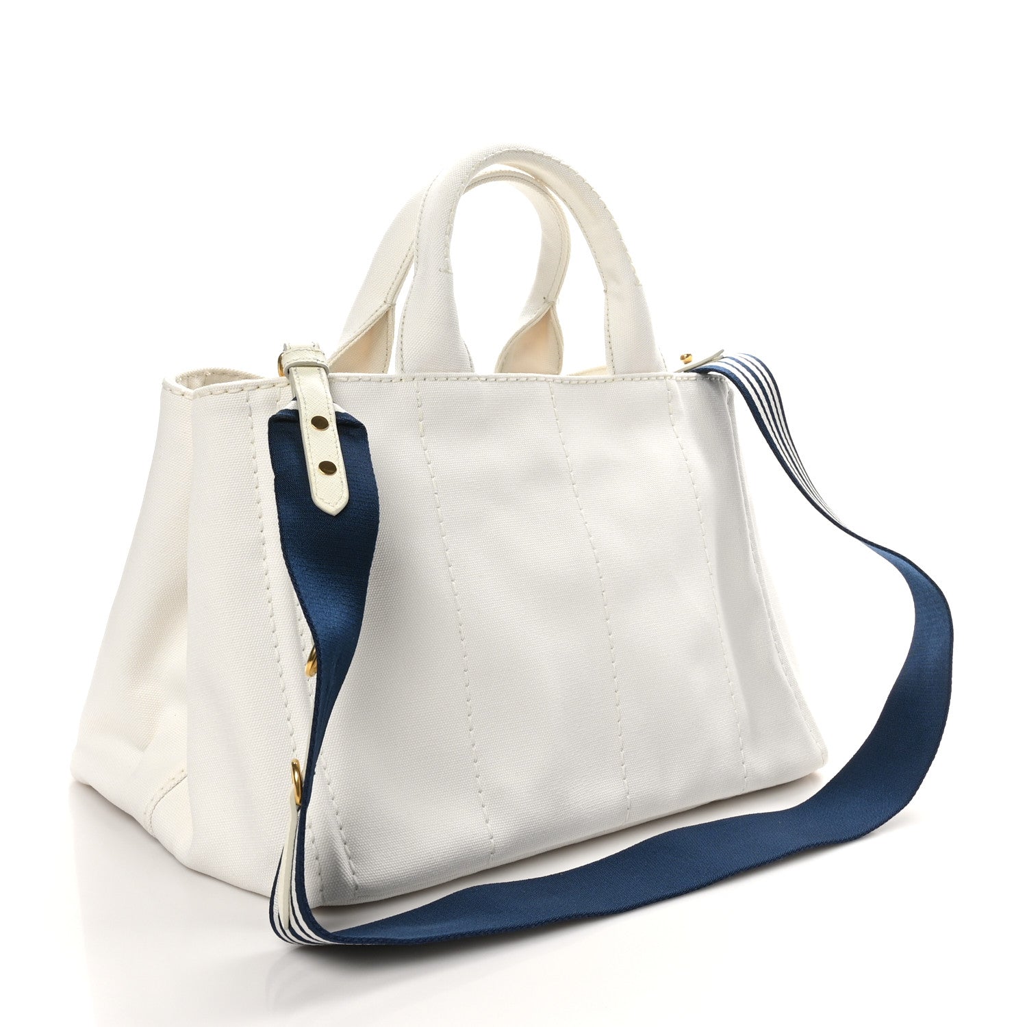 Prada Canapa Logo Tote White Blue 1712873 – FASHIONPHILE
