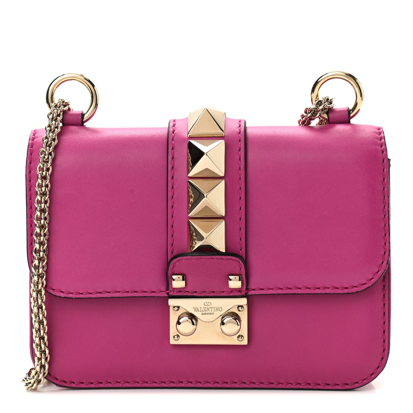 Vitello Mini Glam Lock Rockstud Flap Fuxia