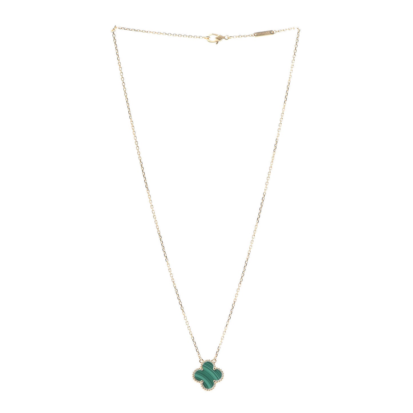 18K Yellow Gold Malachite Vintage Alhambra Pendant Necklace
