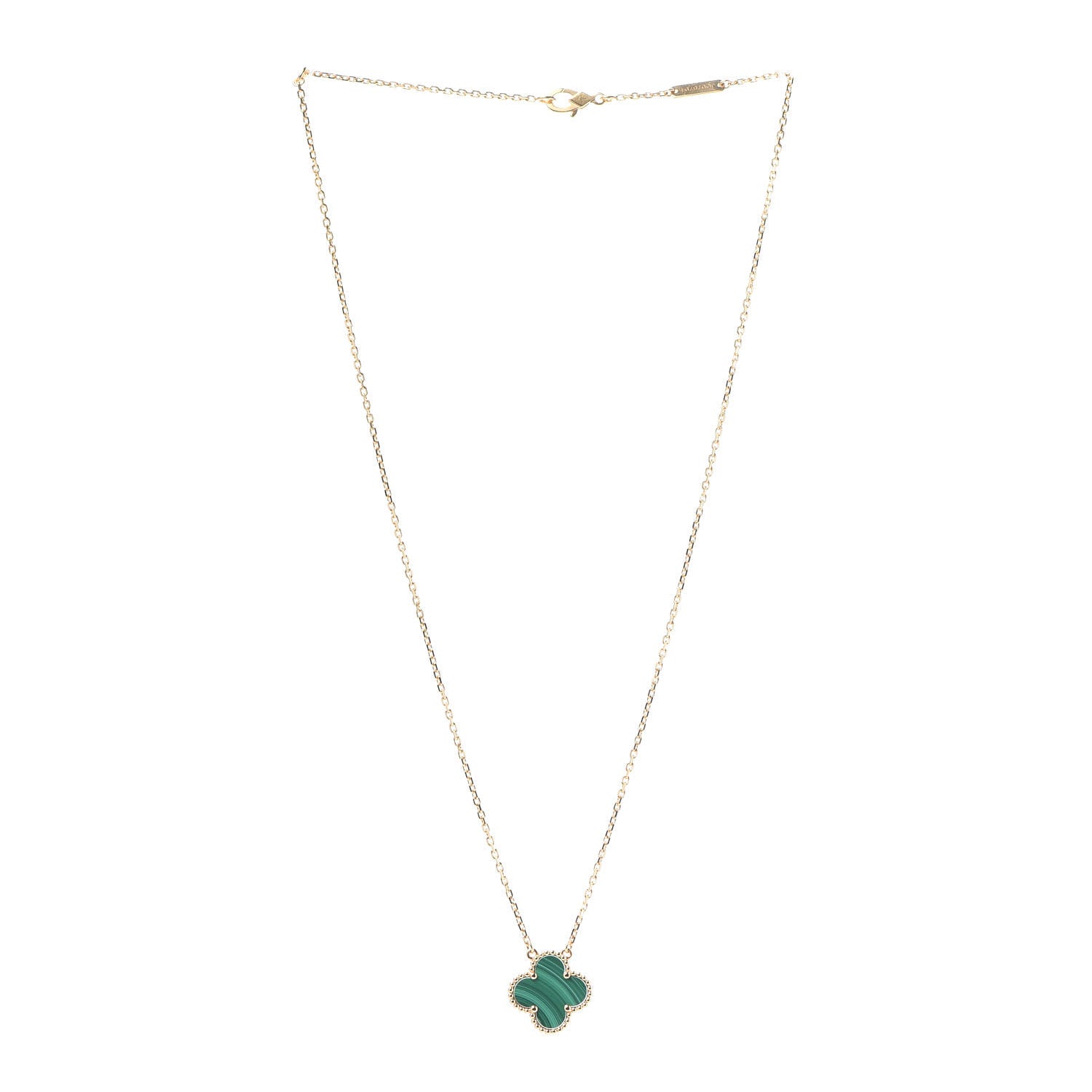 Van Cleef & Arpels 18K Yellow Gold Malachite Vintage Alhambra Pendant Necklace 3 of 8