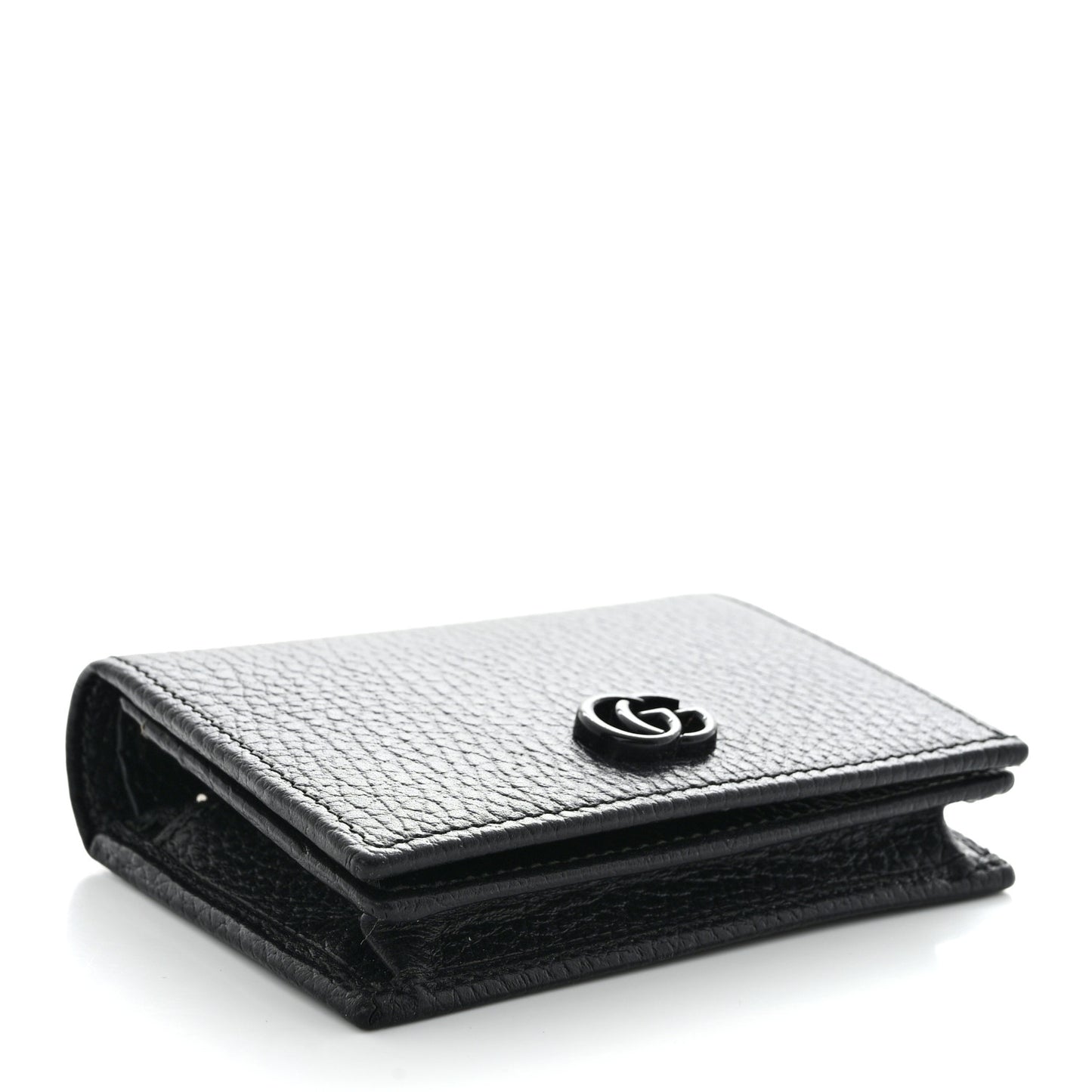Dollar Calfskin Enamel Monochrome GG Marmont Card Case Black