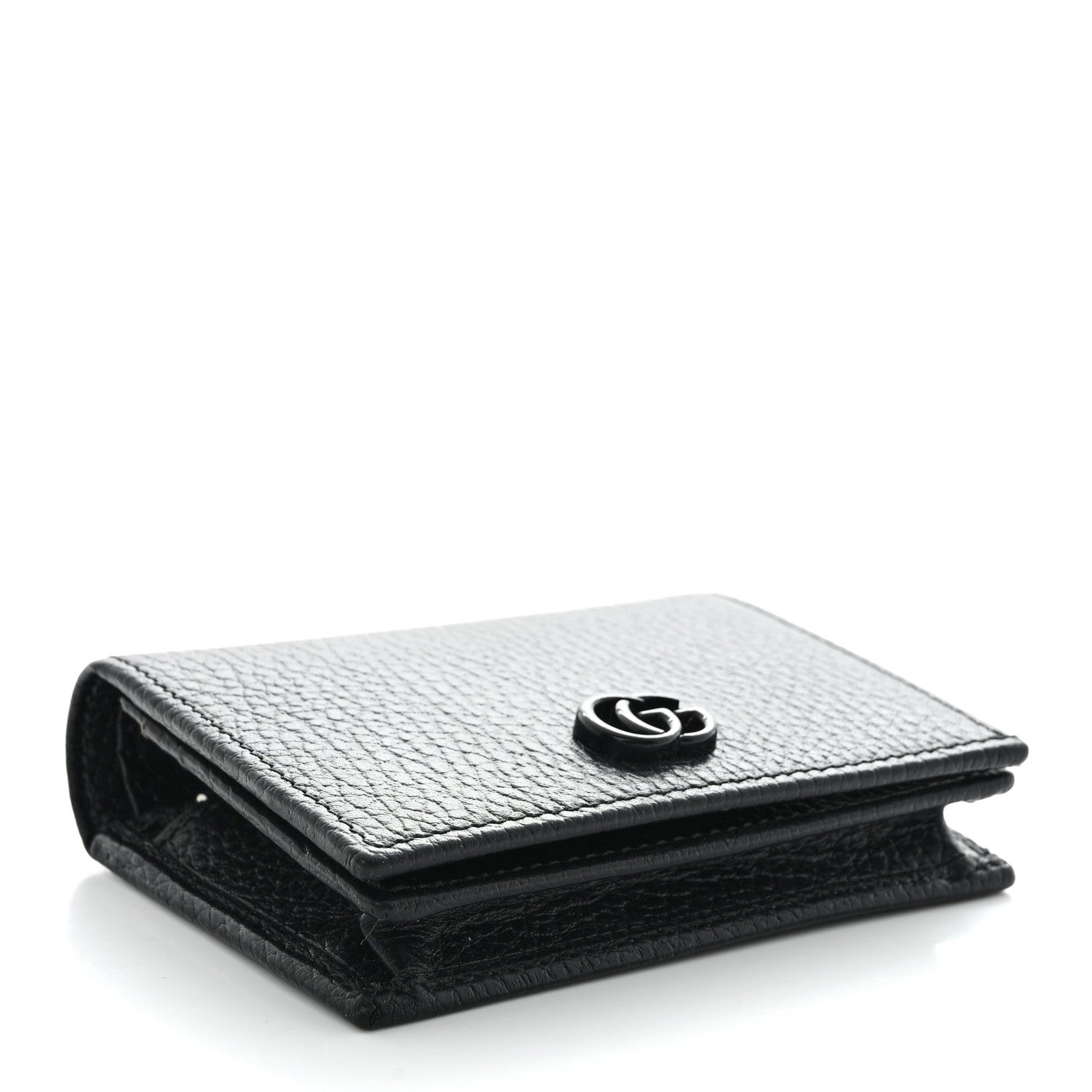 Gucci Dollar Calfskin Enamel Monochrome GG Marmont Card Case Black 4 of 11