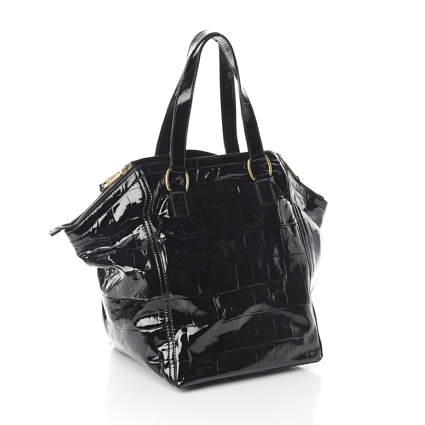 Patent Crocodile Embossed Medium Downtown Tote Black