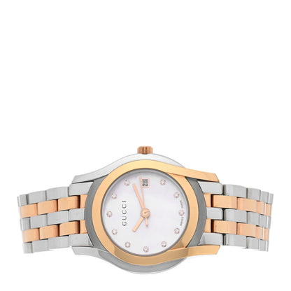 Gucci Stainless Steel Diamond Pink Mother of Pearl 27mm 5500L Two Tone Quartz Watch 2 of 4
