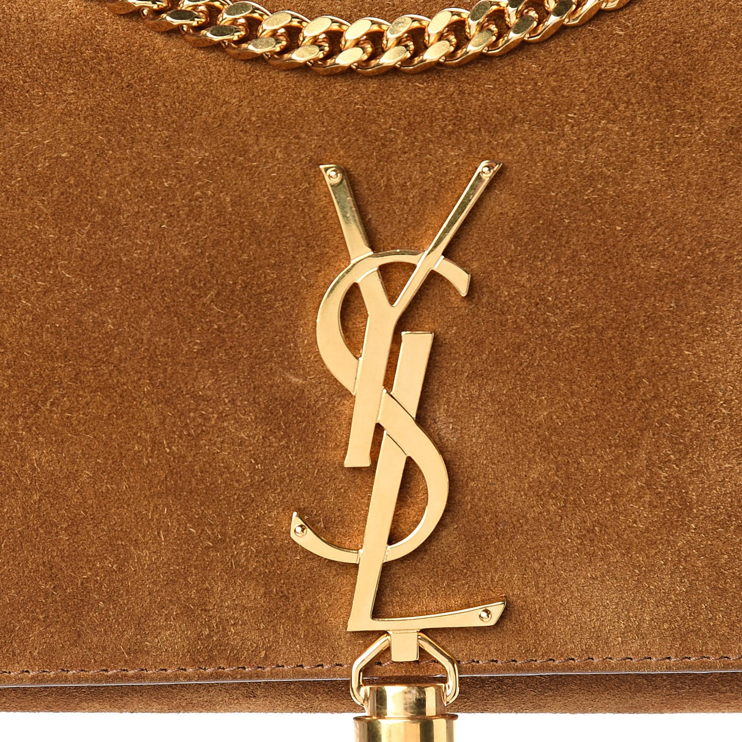 Suede Small Classic Monogram Kate Tassel Satchel Light Ochre