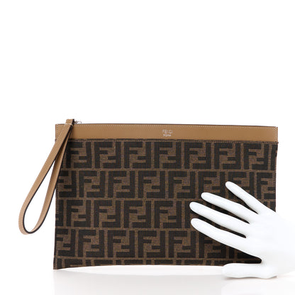Fendi Vitello King Jacquard FF 1974 Medium Flat Pouch Tobacco Moro Sand 2 of 9
