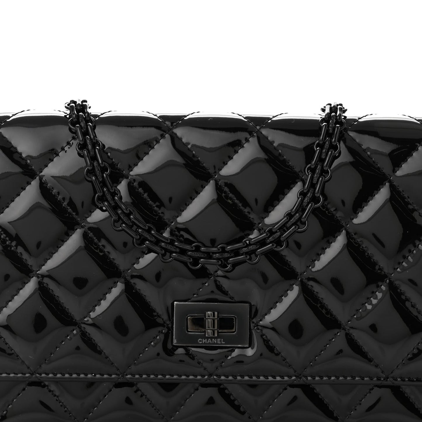 Patent Calfskin Quilted Reissue Wallet On Chain WOC So Black