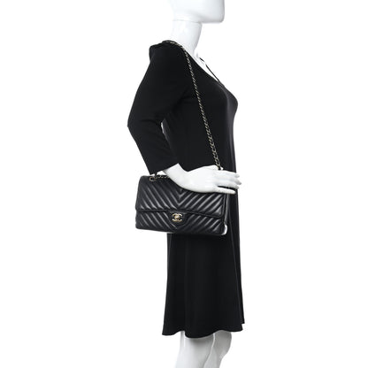 Chanel Lambskin Chevron Quilted Medium Double Flap Black 2 of 8