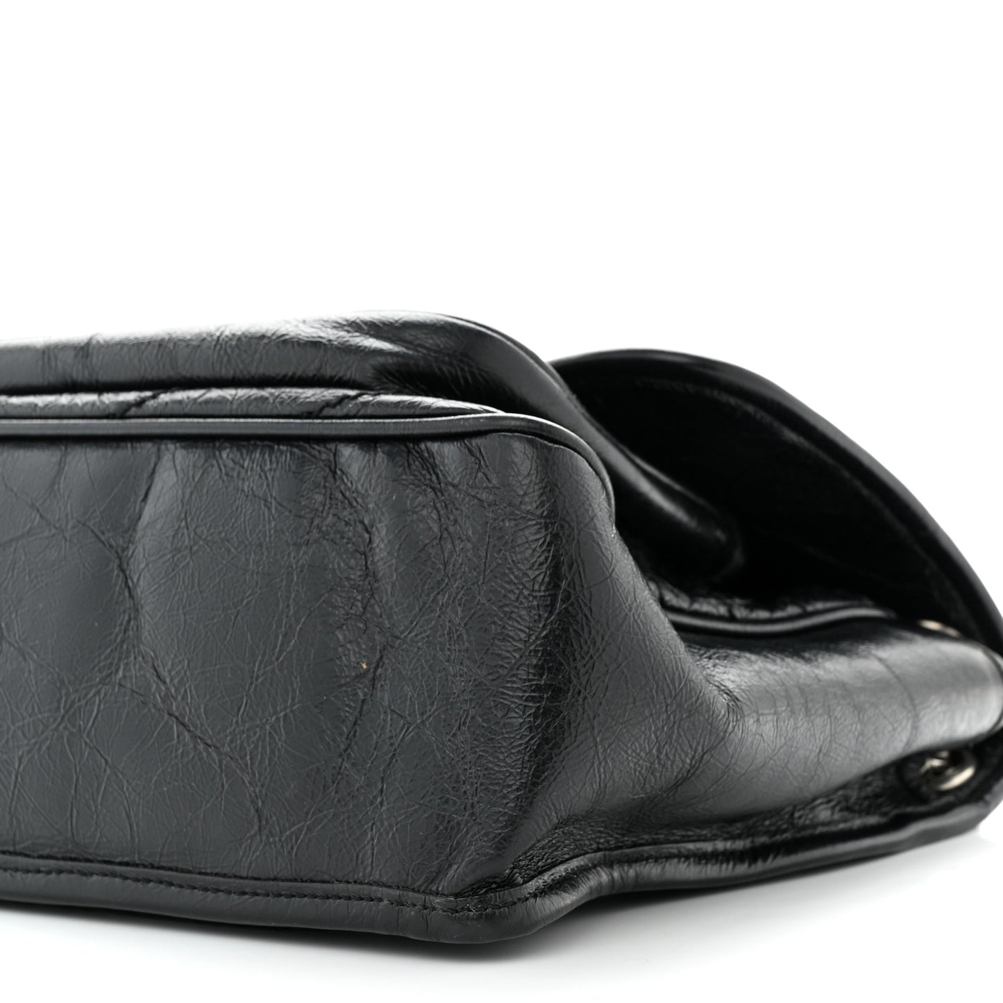 Crinkled Calfskin Matelasse Monogram Medium Niki Chain Satchel Black