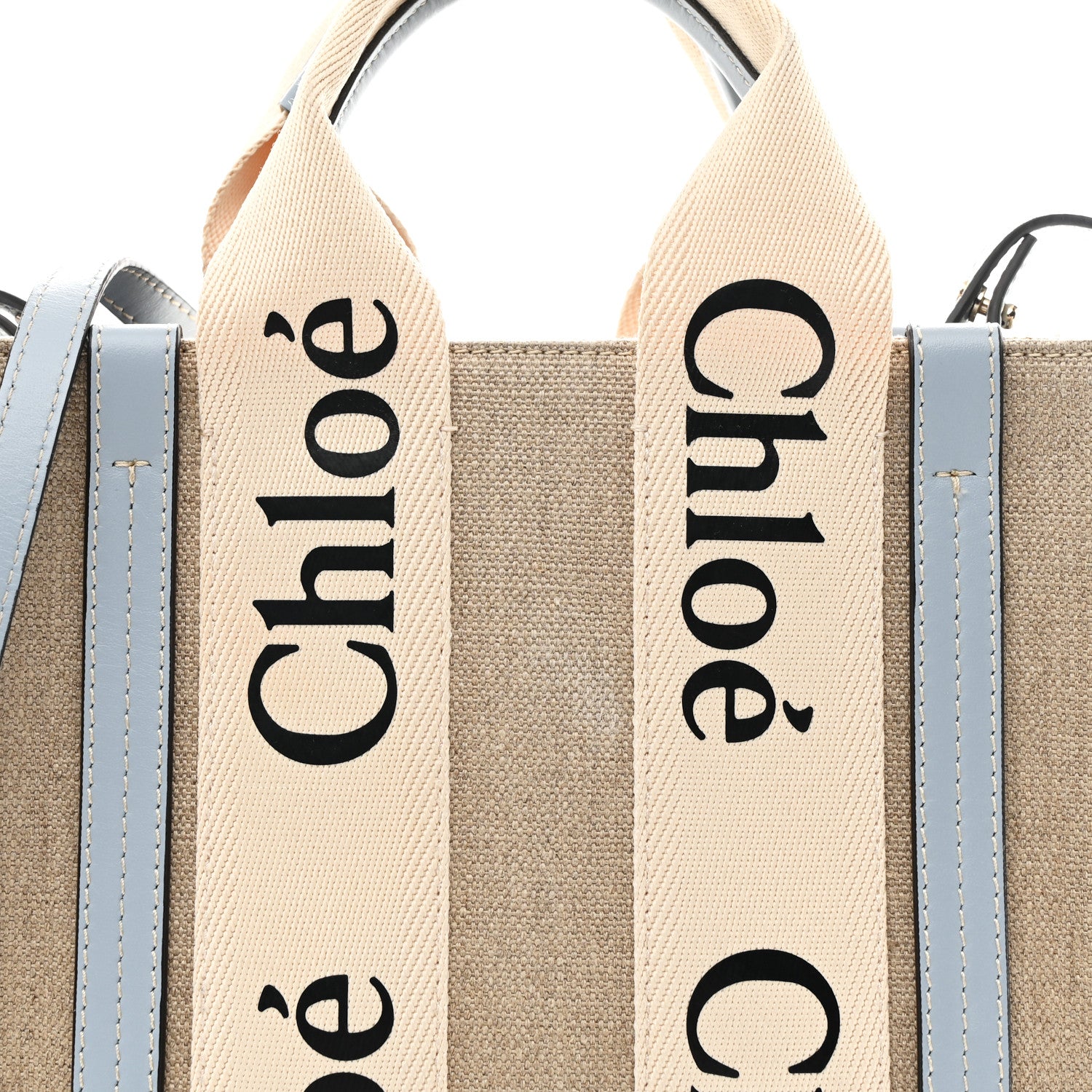 Chloe Cotton Calfskin Small Woody Ribbon Tote With Strap Light Blue 8 of 13