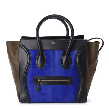 Celine Pony Hair Mini Tri-Color Luggage Royal Blue 1 of 13