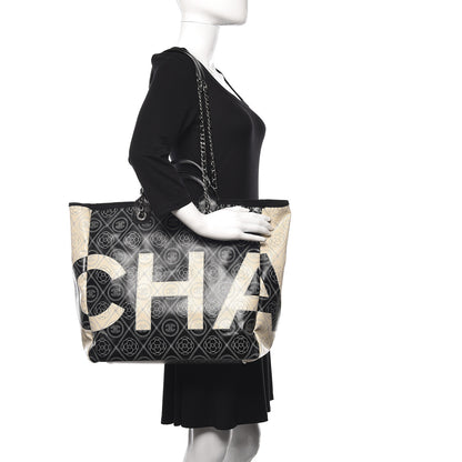 Chanel Coated Canvas Camellia Medium Shopping Tote Black Beige 2 of 11