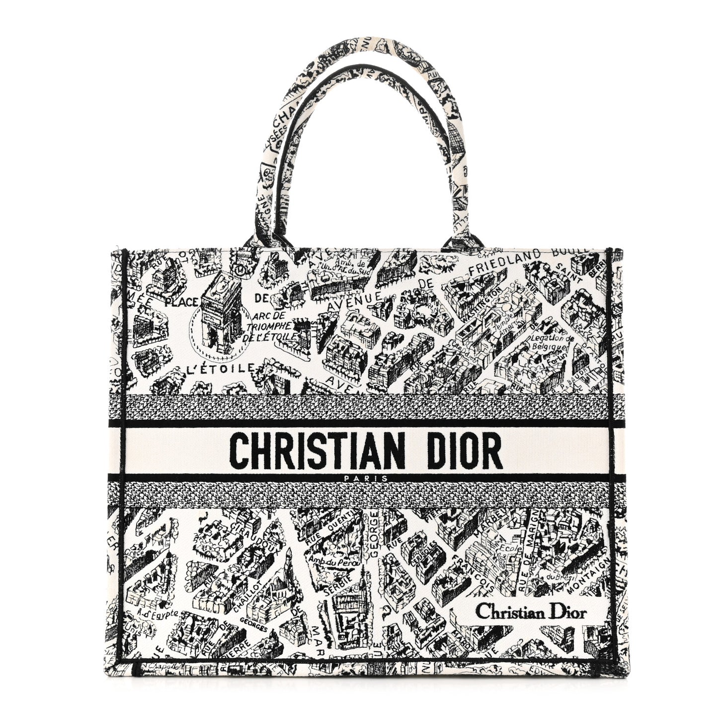 Canvas Embroidered Large Plan De Paris Book Tote White Black