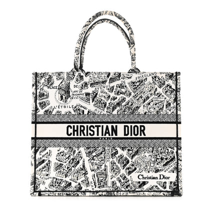 Christian Dior Canvas Embroidered Large Plan De Paris Book Tote White Black 1 of 13