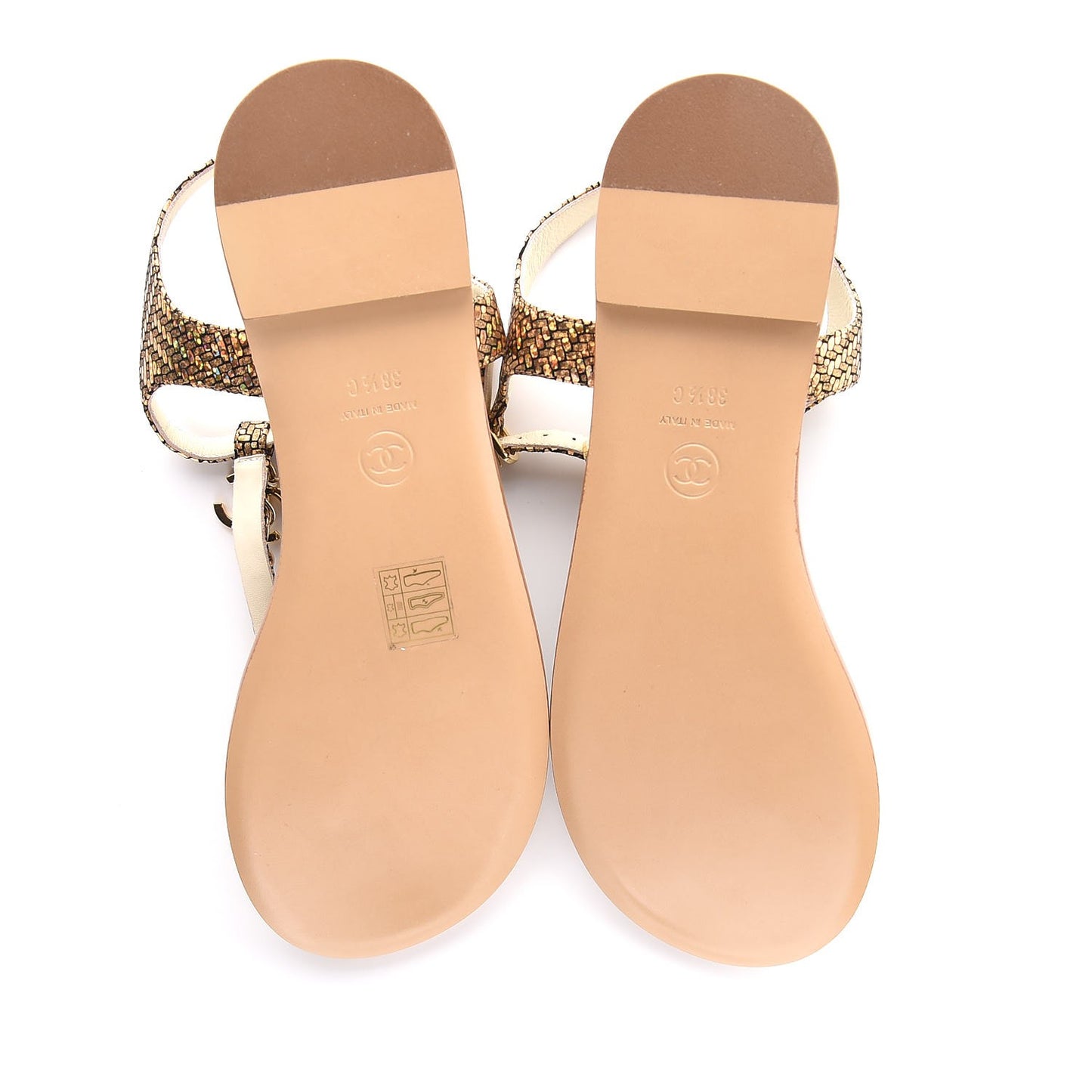 Fantasy Goatskin Velvet CC Chain Thong Sandals 38.5 Gold Black