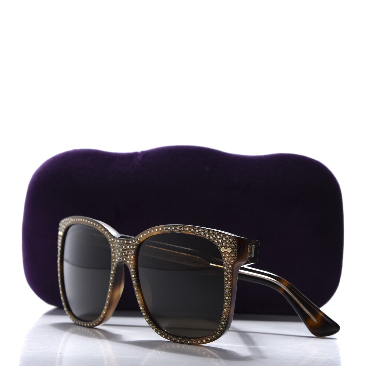 Gucci Rhinestone Acetate Square Sunglasses GG0047S Tortoise 8 of 8