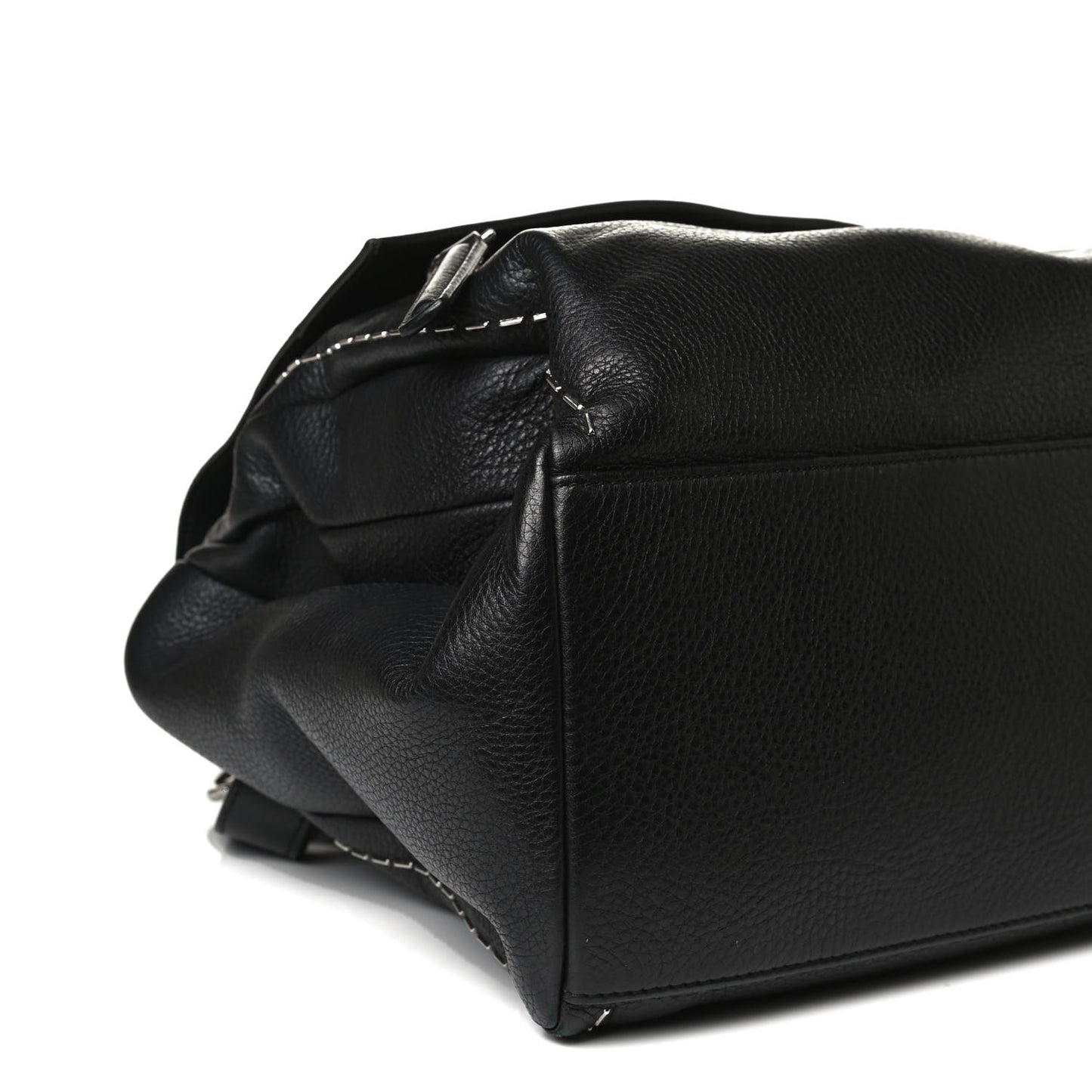 Grained Calfskin Metal Stitch Medium Pandora Pure Flap Bag Black