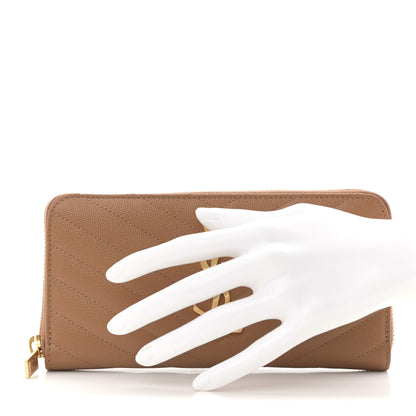 Saint Laurent Grain De Poudre Matelasse Chevron Monogram Zip Around Wallet Naturel Dark 2 of 8