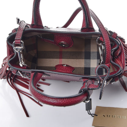 Burberry Grainy Calfskin Studded Fringe Baby Banner Tote Damson Magenta 5 of 7