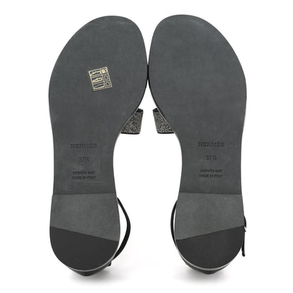 Hermes Satin Crystal Santorini Sandals 37.5 Black 6 of 11