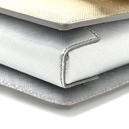 Salvatore Ferragamo Metallic Hammered Calfskin Vara Bow Chain Flap Crossbody Silver Gold 19 of 23