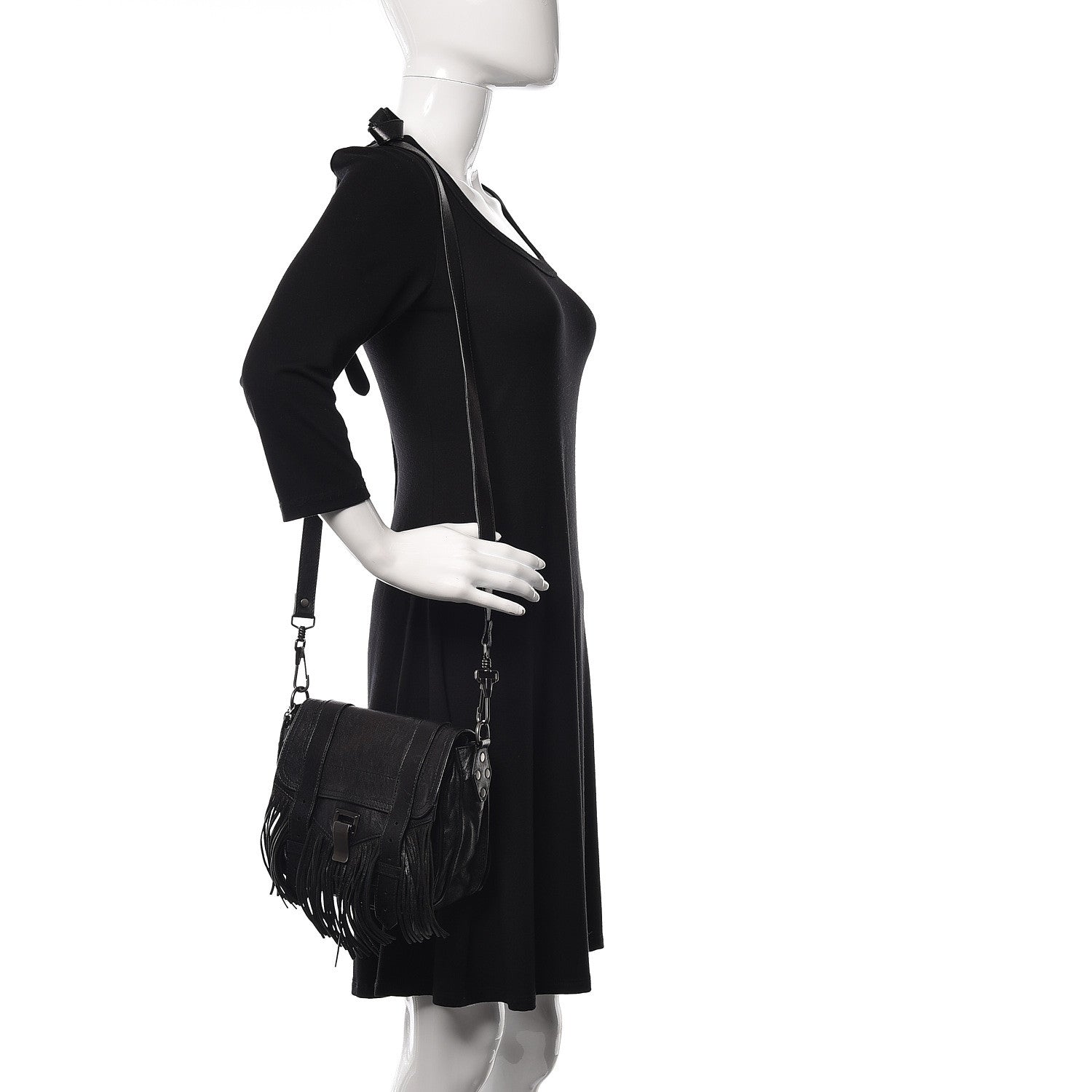 Proenza Schouler Lambskin Fringe PS1 Crossbody Pouch Black 2 of 9