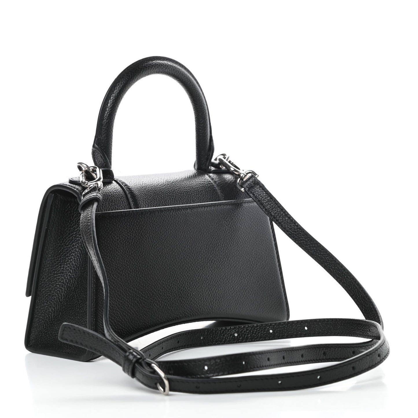 Grained Calfskin Hourglass Top Handle Bag XS Black