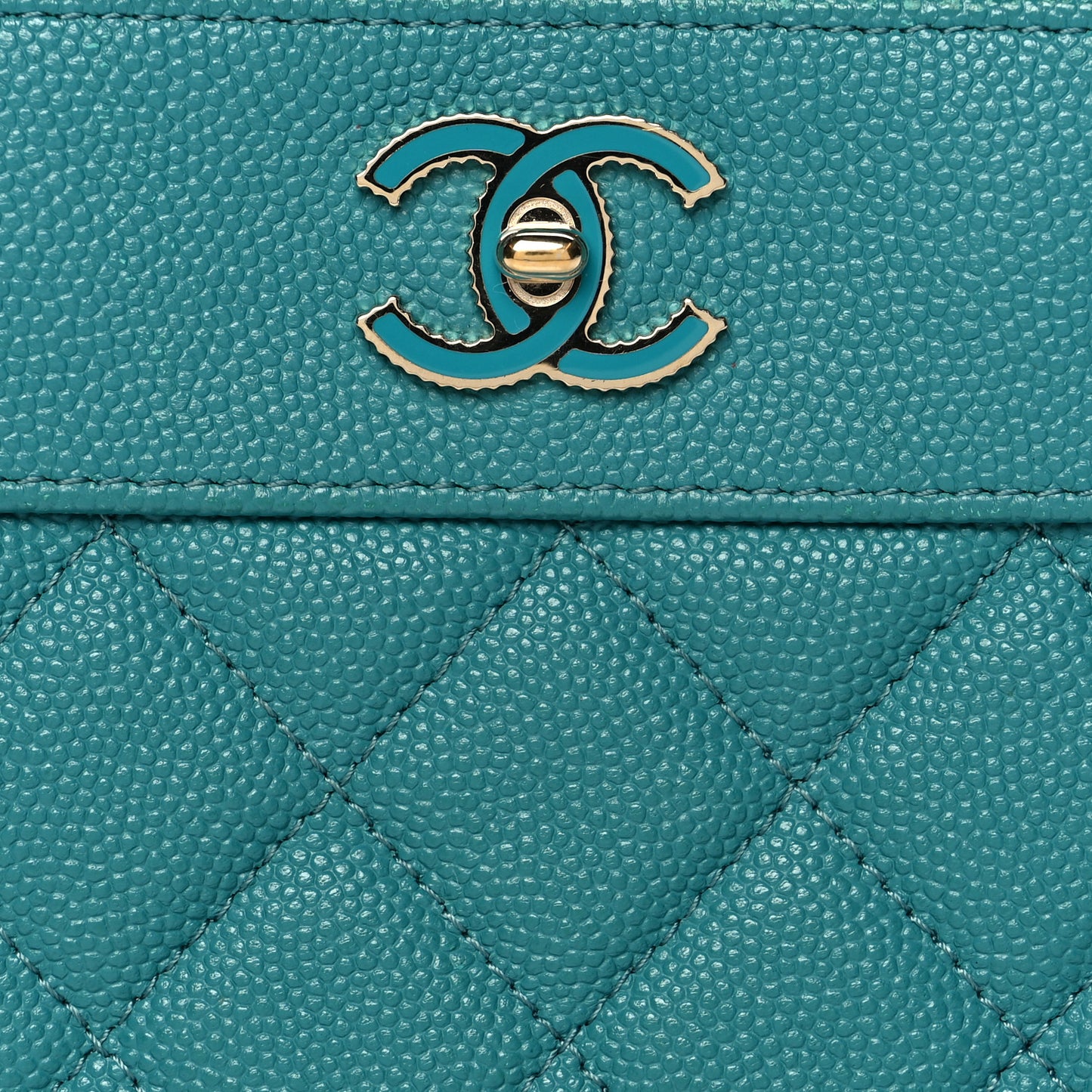 Caviar Quilted Small Vintage Mademoiselle Cosmetic Case Turquoise