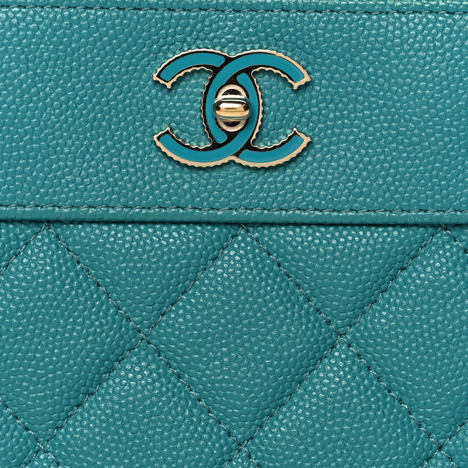 Chanel Caviar Quilted Small Vintage Mademoiselle Cosmetic Case Turquoise 7 of 8