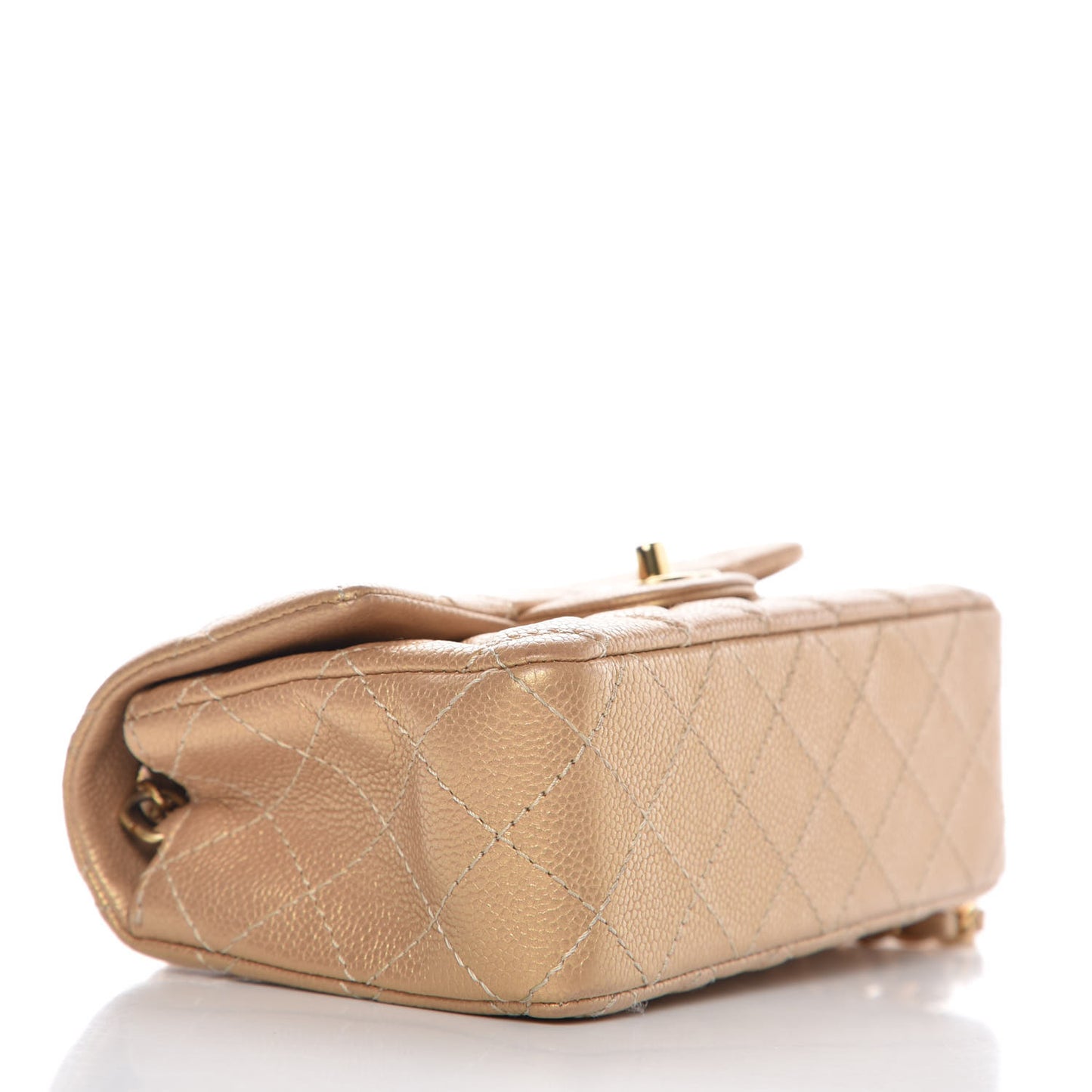 Pearly Caviar Quilted Mini Rectangular Flap Gold