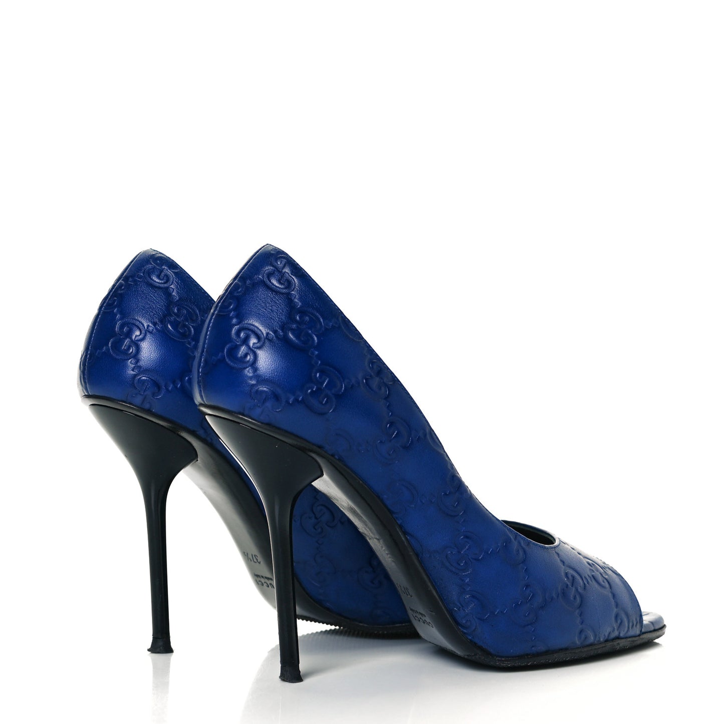 Soft Guccissima GG Peep Toe Heels 37.5 Blu Cina