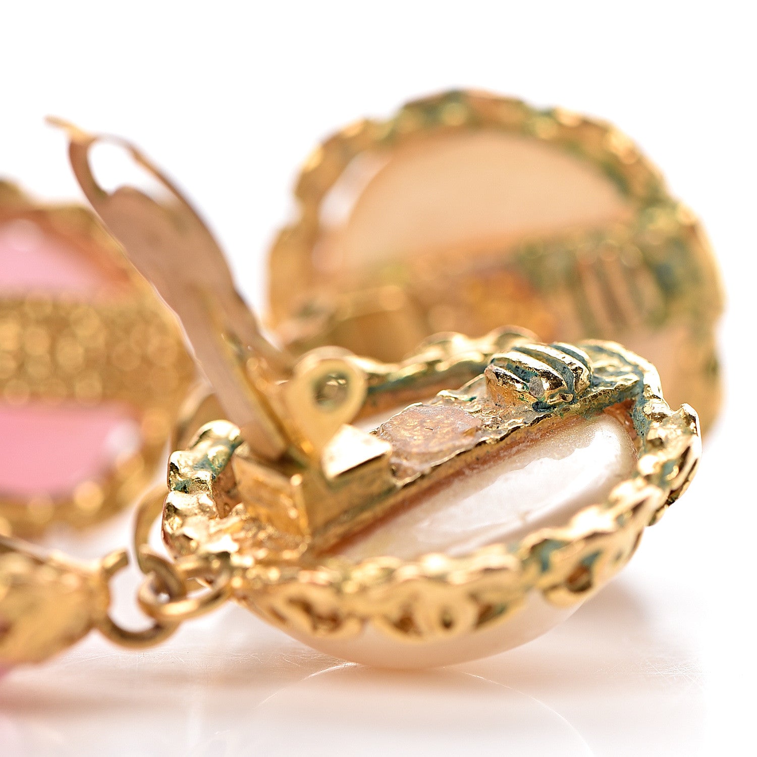 Chanel Pearl Enamel Heart Clip On Earrings Gold 4 of 6