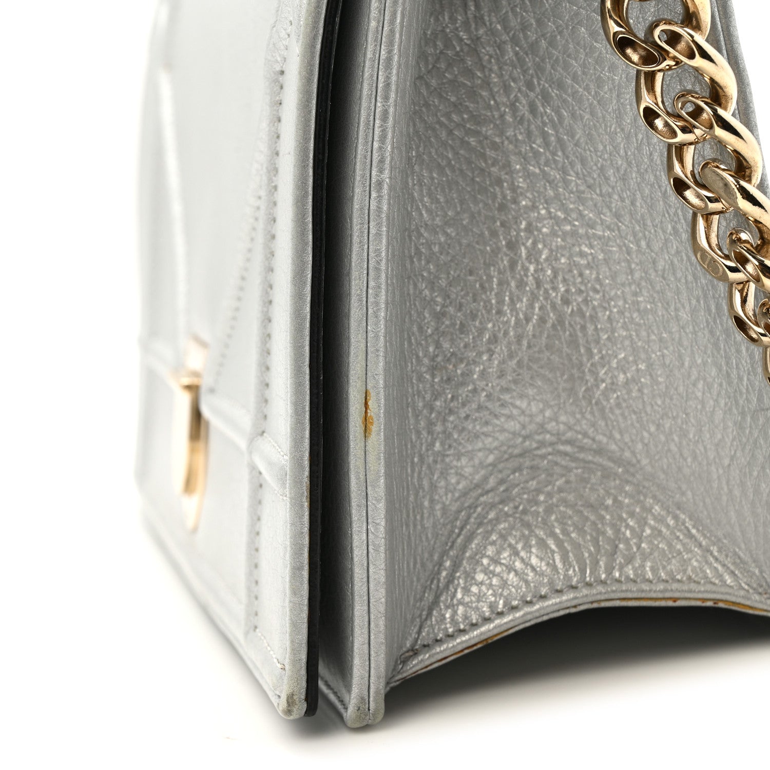 Christian Dior Metallic Grained Calfskin Diorama Wallet on Chain Pouch Silver 11 of 13