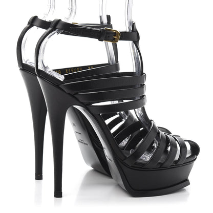 Saint Laurent Calfskin Tribute 105 Platform Woodstock Sandals 37 Black 4 of 8