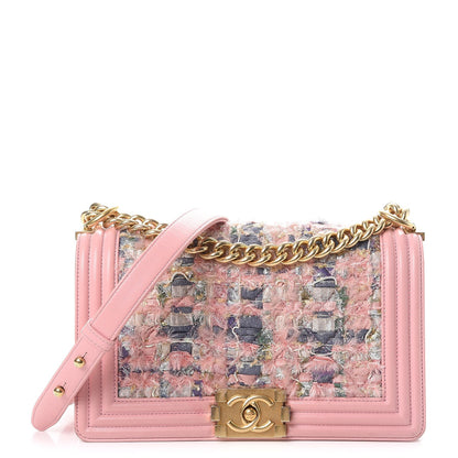 Chanel Iridescent Tweed Lambskin Medium Boy Flap Pink 1 of 15