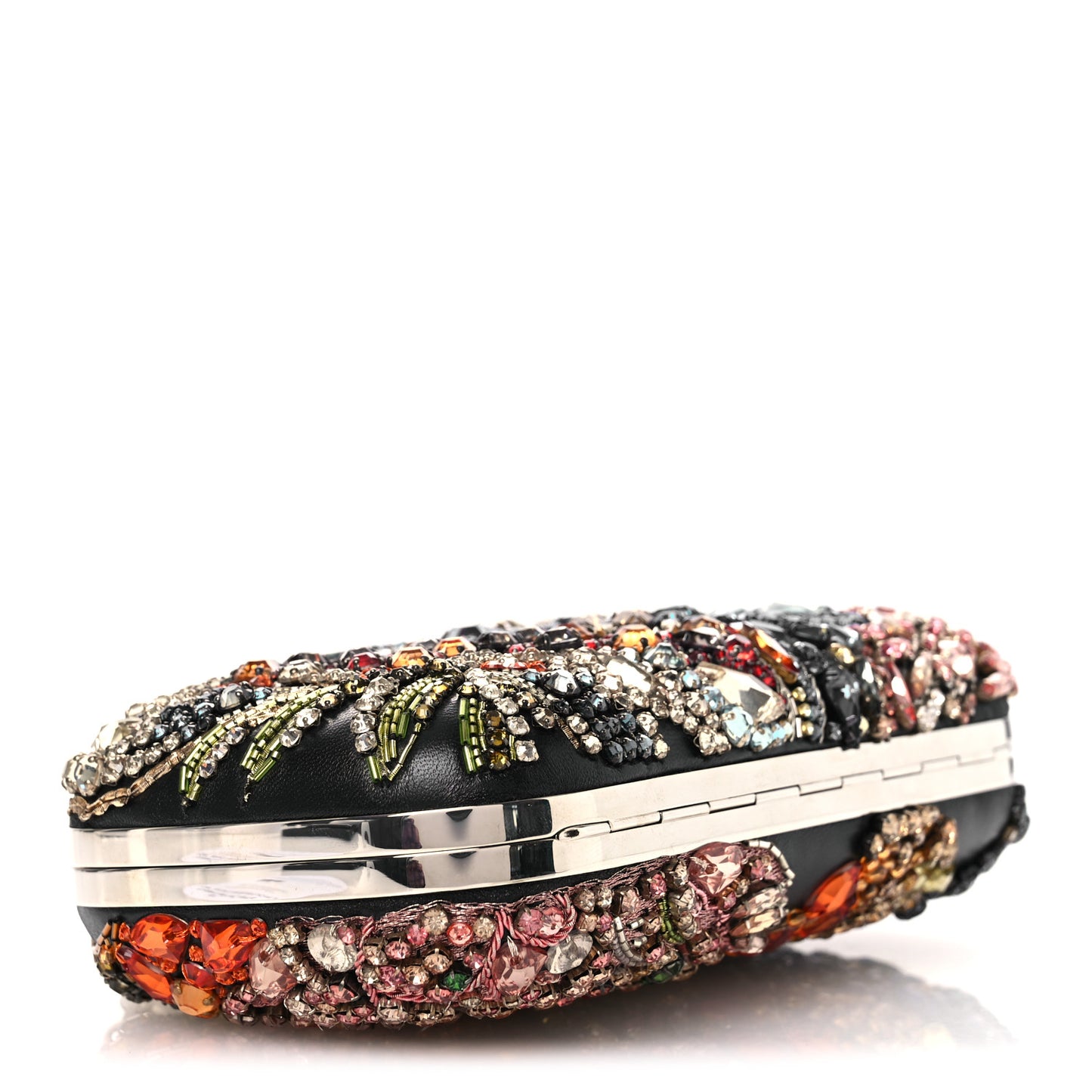 Nappa Crystal Embroidered Hieronymus Skull Knuckle Box Clutch Black Multicolor