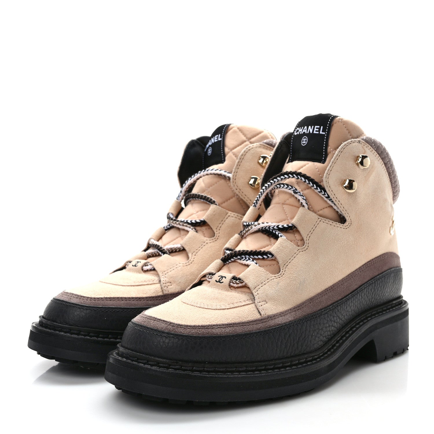 Chanel Suede Grained Calfskin CC Lace Up Boots 40 Light Pink Light Brown Dark Grey 3 of 8