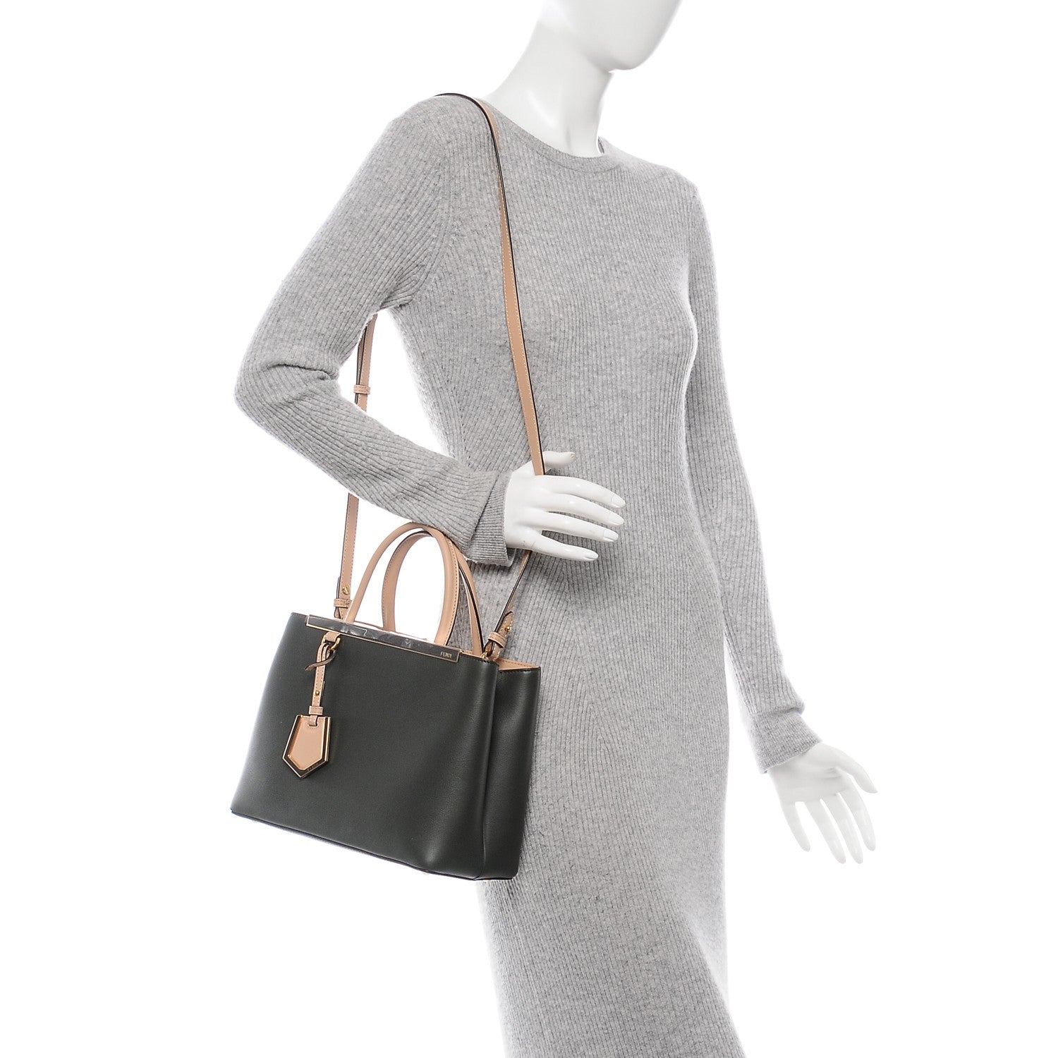 Fendi Vitello Dolce Bi-Color Petite 2Jours Tote Verde Prato Makeup 2 of 7