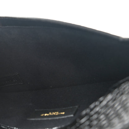 Saint Laurent Calfskin Crocodile Embossed Uptown Monogram Pouch Black 5 of 8