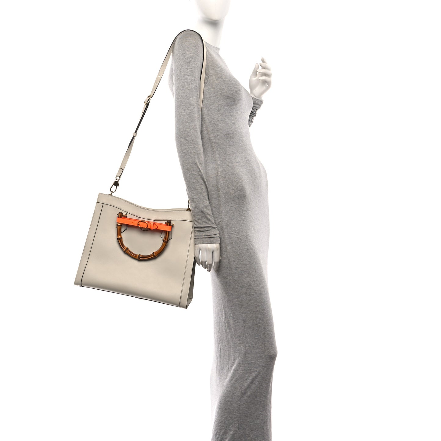 Wonka Grain Calfskin Medium Diana Tote Bag Mystic White Orange Fluo
