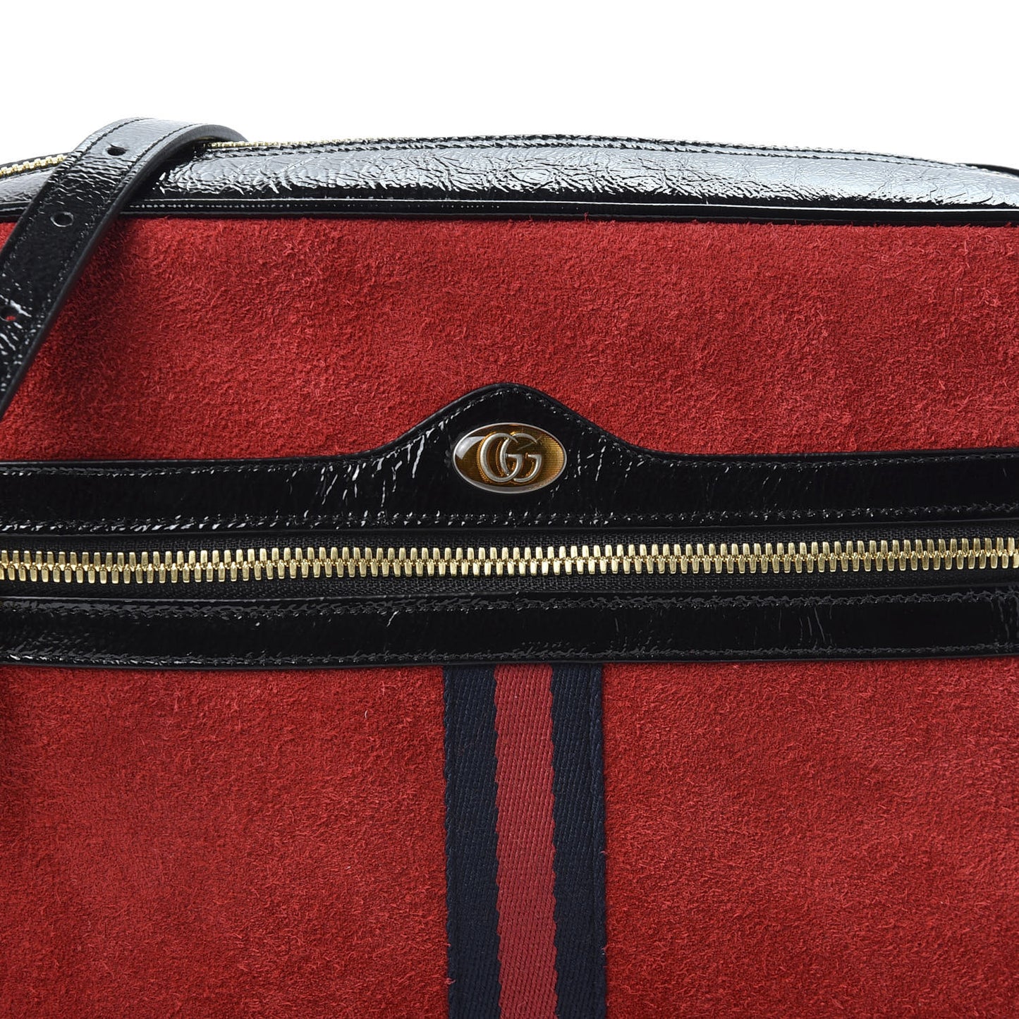 Suede Patent Web Small Ophidia Shoulder Bag Hibiscus Red Black