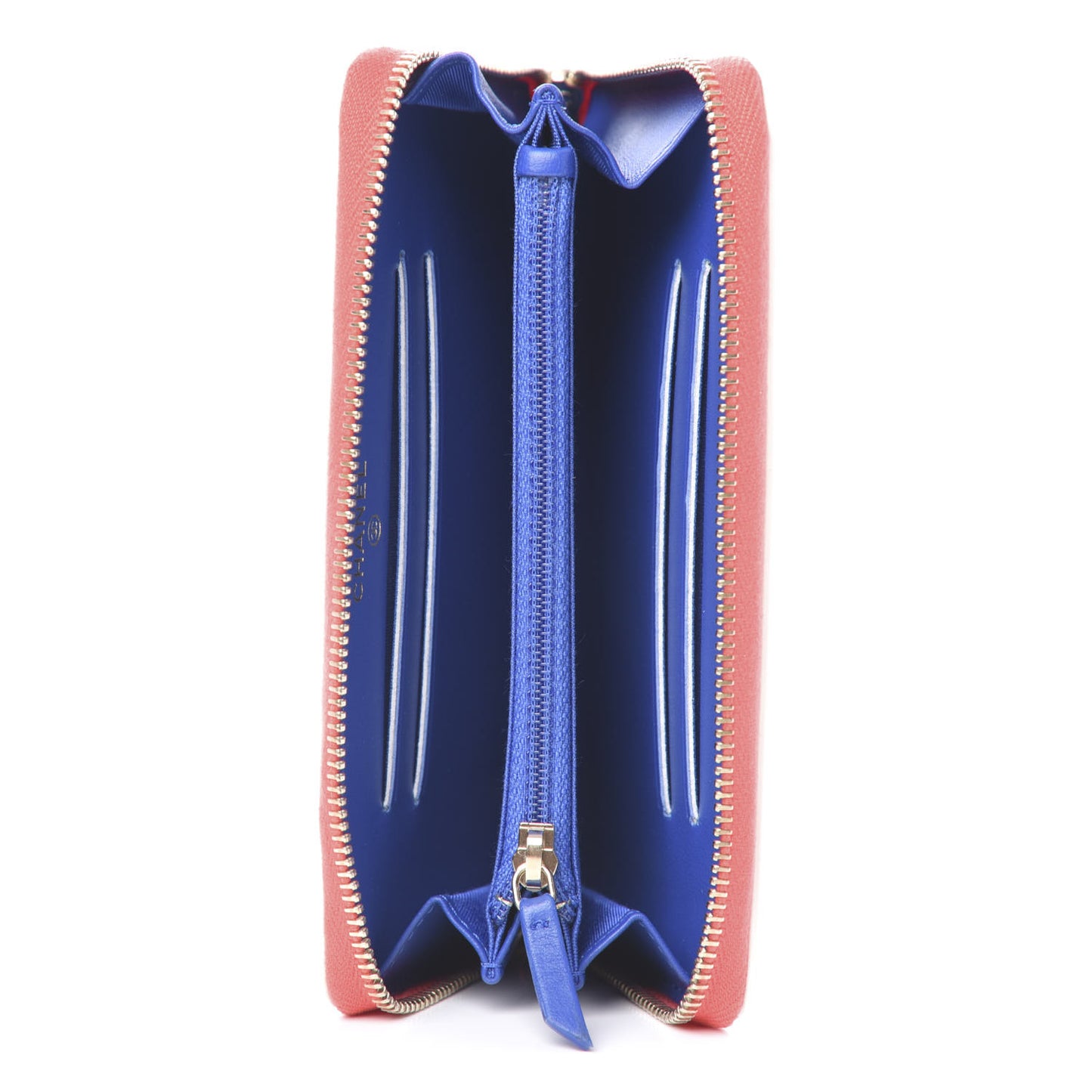 Caviar Quilted Medium Filigree Zip Around Wallet Blue White Red