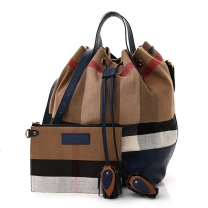 Burberry Grainy Calfskin House Check Canvas Heston Crossbody Blue 3 of 11